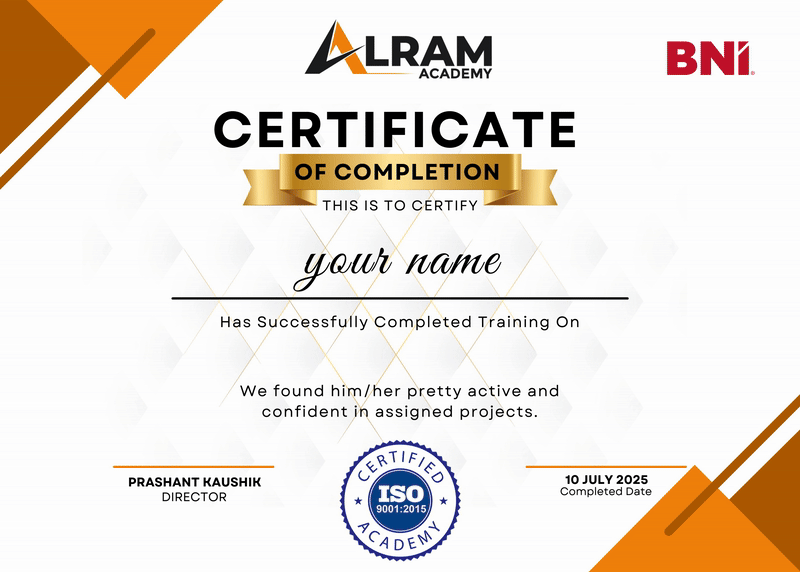 Alram Academy course completion certificate